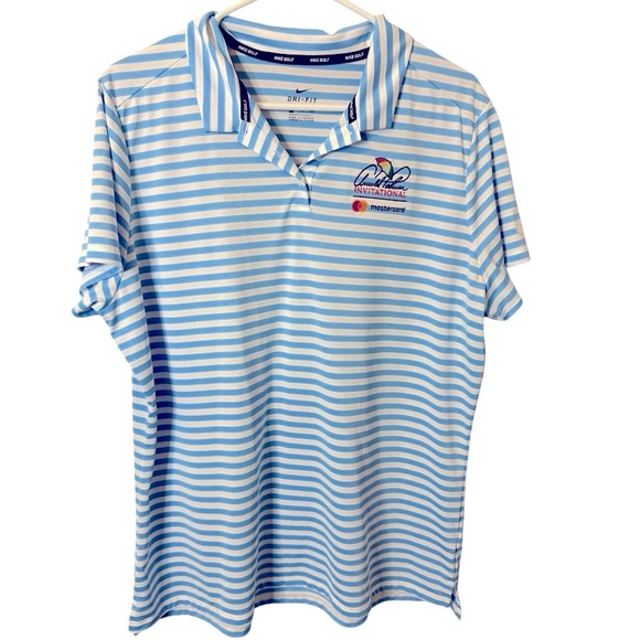 Nike Golf Dri-Fit Polo Shirt XXL Blue White Striped Arnold Palmer Invitational - Picture 1 of 7